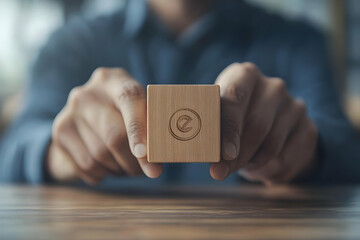 Photo - Hands Holding Wooden Block with Symbol