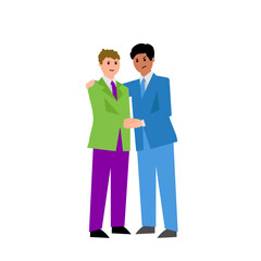 Angry men shake hands. Vector simple color flat illustration.