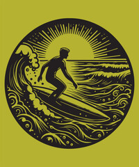 Surfer man riding on the blue ocean
