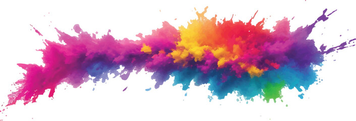 A vibrant explosion of multicolored powder creates a stunning, colorful cloud against a white background, capturing the energy and beauty of a Holi-inspired paint burst.
