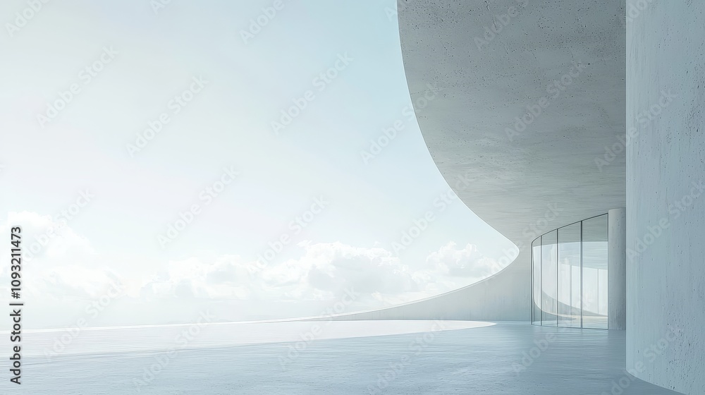 Fototapete A futuristic architecture building background with an empty floor, a car parked on concrete pavement, and a cement garage car presenting design, in a horizontal view.