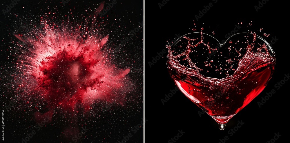 Aufkleber Overlay of red abstract ring particles with swirling particles on an isolated background of black and transparent