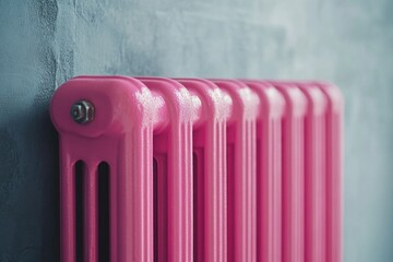 Pink Radiator Against Blue Wall