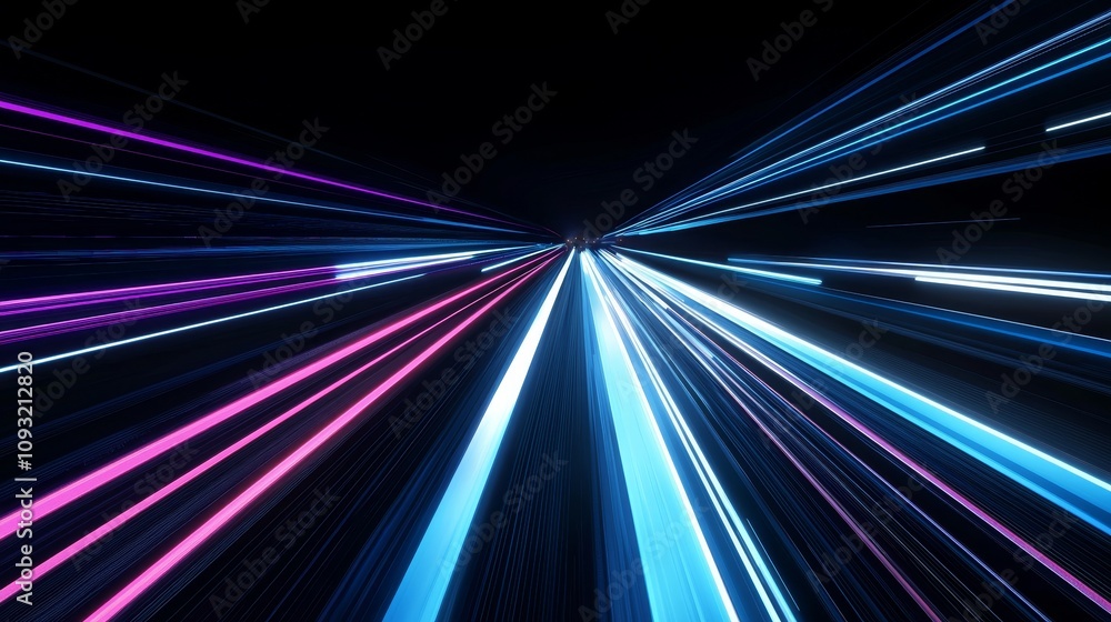 Leinwandbilder motion speed neon light trail on dark background, abstract violet and blue light with a high fast mo