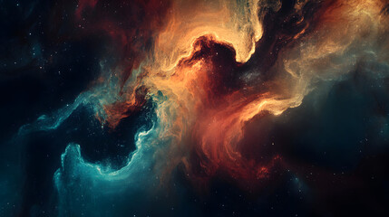 Fototapeta premium Cosmic Nebula: Swirling Hues of Teal and Orange
