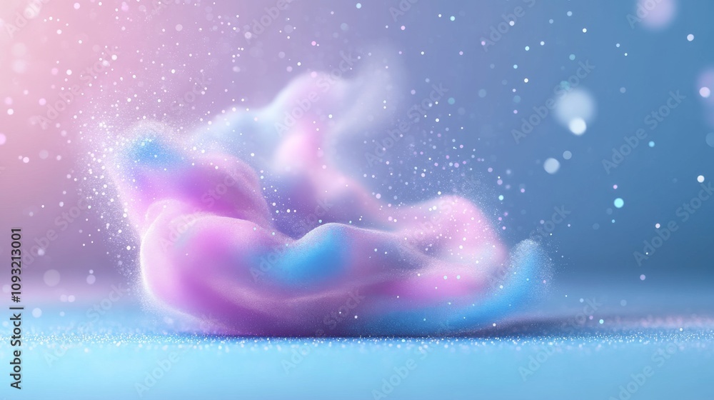Poster ethereal swirling colors with soft lighting and glowing particles in a dreamlike atmosphere ideal fo