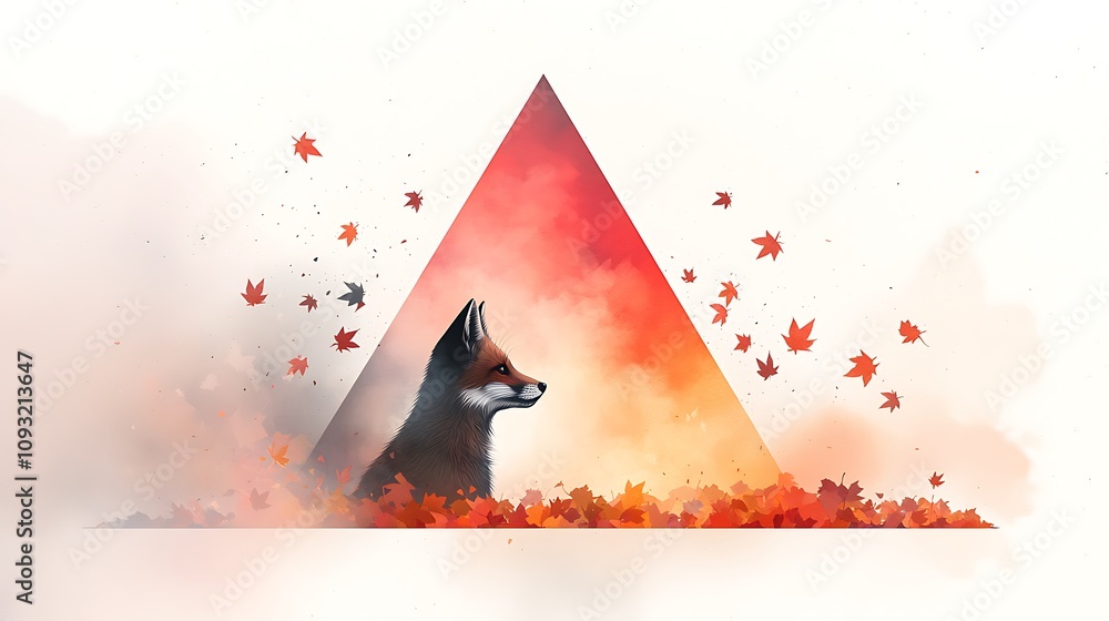 Aufkleber a striking fox blending into autumn surroundings with colorful leaves and a triangular frame to crea