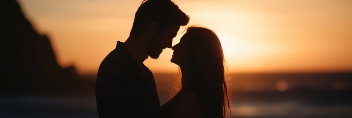 A couple embraces against the backdrop of a stunning sunset on the beach, symbolizing love and connection, encapsulating sweet moments of romance and togetherness.
