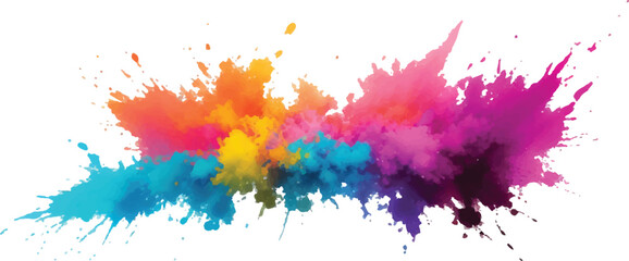 A vibrant explosion of multicolored powder creates a stunning, colorful cloud against a white background, capturing the energy and beauty of a Holi-inspired paint burst.