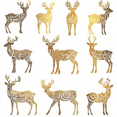 A Detailed Golden Reindeer Silhouette with Fine Decorative Patterns