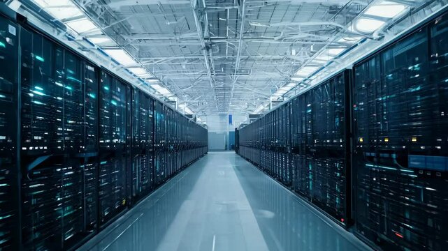 Exploring a modern data center filled with rows of powerful servers and advanced technology