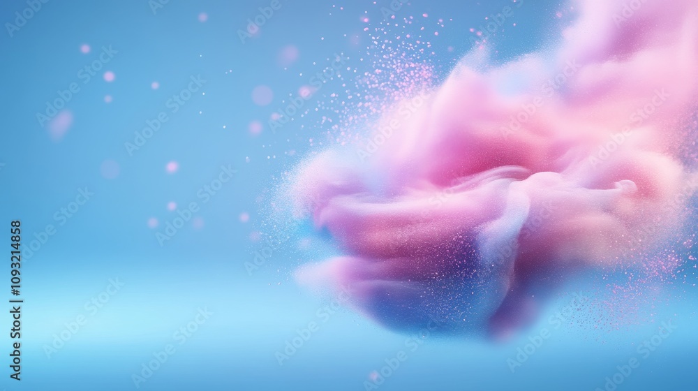 Poster soft swirls of colorful smoke and particles creating an ethereal dreamy atmosphere in soft pink and 