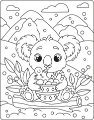Coloring book for children. Cute koala. Christmas vector illustration.