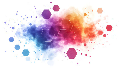 Hexagonal Watercolor Abstract Background, Rainbow Colors, Geometric Shapes, Technology Design, Artistic Illustration