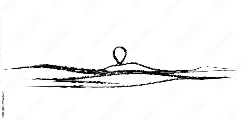 Poster a single line drawing of a gps icon on a background of continuous lines. contemporary design.