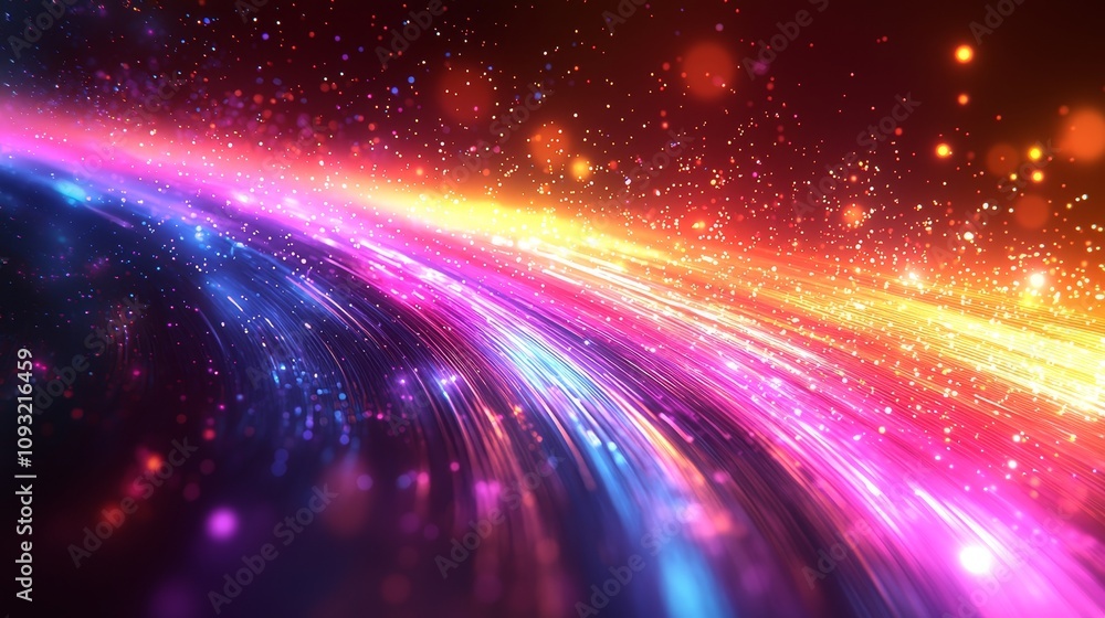 Poster Colorful light trails create a mesmerizing abstract image perfect for representing speed, motion, energy, and the abstract nature of light.