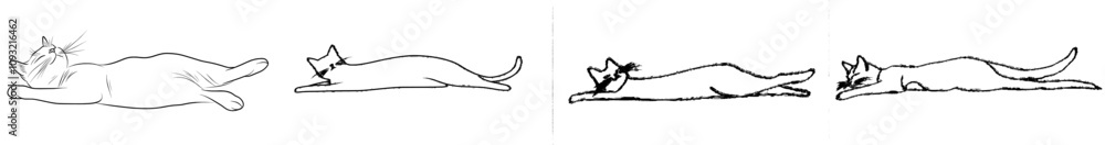 Poster a single-line drawing of a resting kitten in a continuous line art style, isolated on a white backgr