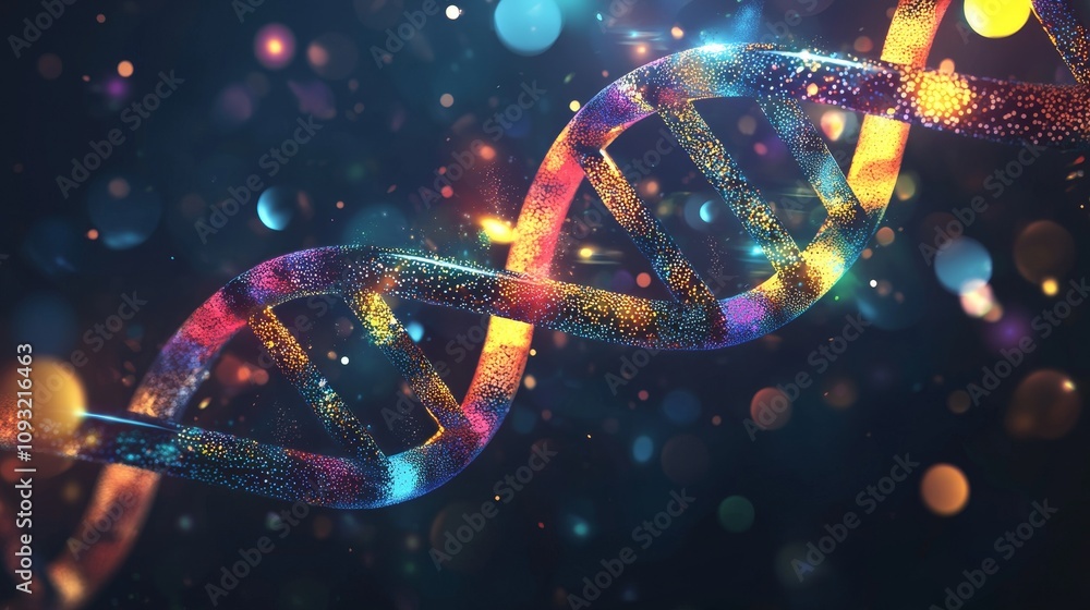 Fototapete in this futuristic science background, you'll see dna in helix form and chemical elements in abstrac