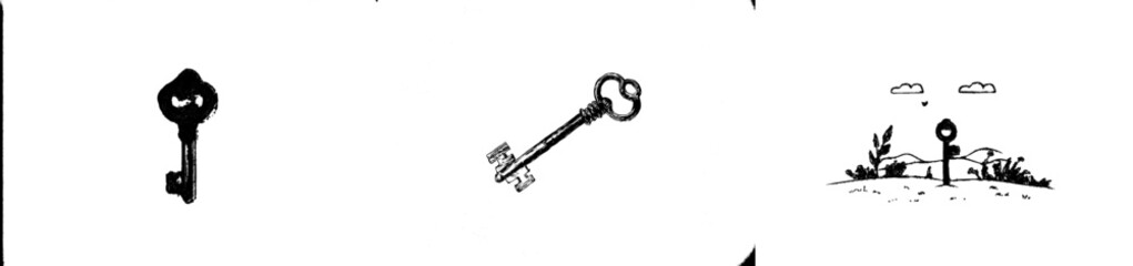 A single contemporary object, an old key, on a transparent PNG background.