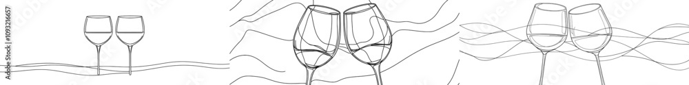 Poster two red wine glasses depicted in a continuous line drawing. a straightforward linear style for a cha