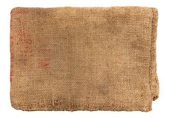 Burlap texture. A piece of torn burlap on a white background. Canvas. Packing material