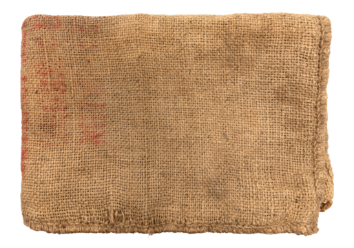 Burlap texture. A piece of torn burlap on a white background. Canvas. Packing material