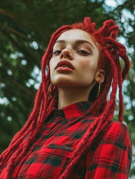 Woman with red dreadlocks
