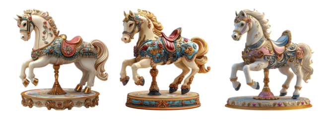 Decorative Carousel Horses on Clear Background