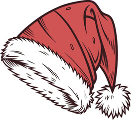 Santa red hat. Christmas decoration. Flat style Santa cap. Holiday vector icon.