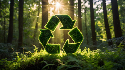 A green leafy tree with a green arrow pointing to the right. The arrow is surrounded by green grass