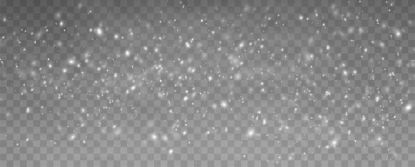 snowflakes on a transparent background. Snow storm effect. Winter snowfall.Christmas.	