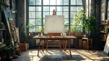 Artistic workspace urban studio interior design bright environment creative concept