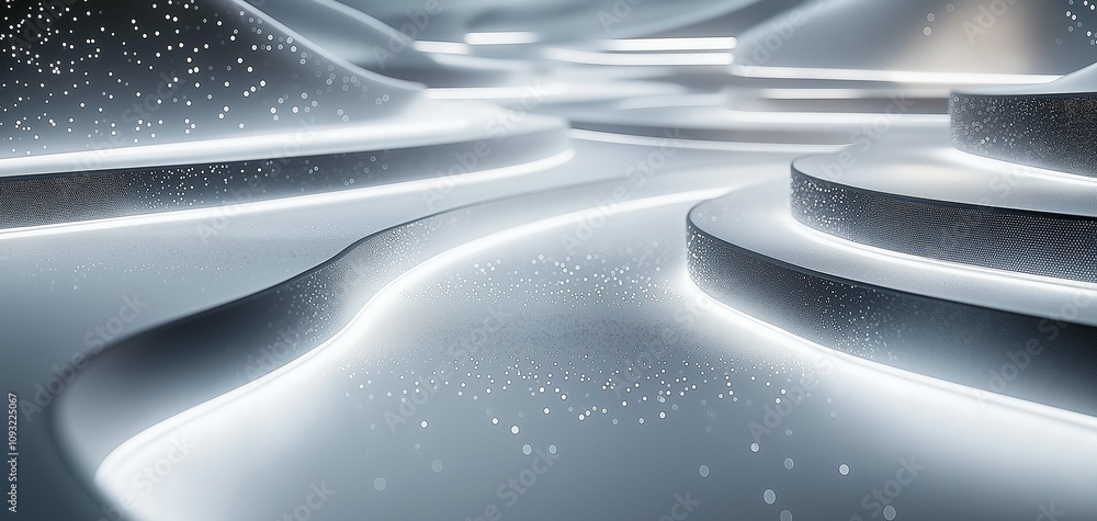 Poster abstract landscape with smooth flowing contours, illuminated by soft luminescence, creating a surrea