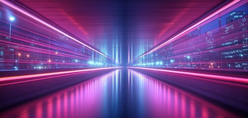 Futuristic City Lights with Neon Accents and Motion Blur Creating a Dynamic Visual Experience in Urban Landscape at Night
