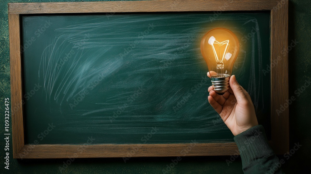 Aufkleber concept of inspiration and creativity with light bulb against empty chalkboard background representi
