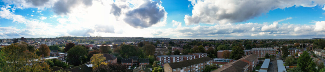 Aerial Panoramic Luton City Residential District Which is Located Near to Old Bedford Road City Center Downtown of England UK During Sunset