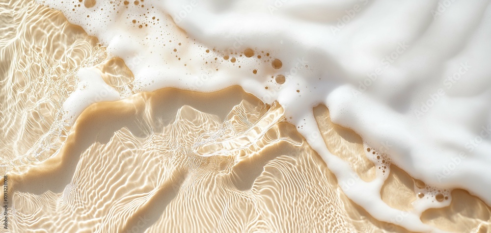 Poster natural patterns of ocean waves and foam creating a beautiful abstract landscape on sandy shoreline 
