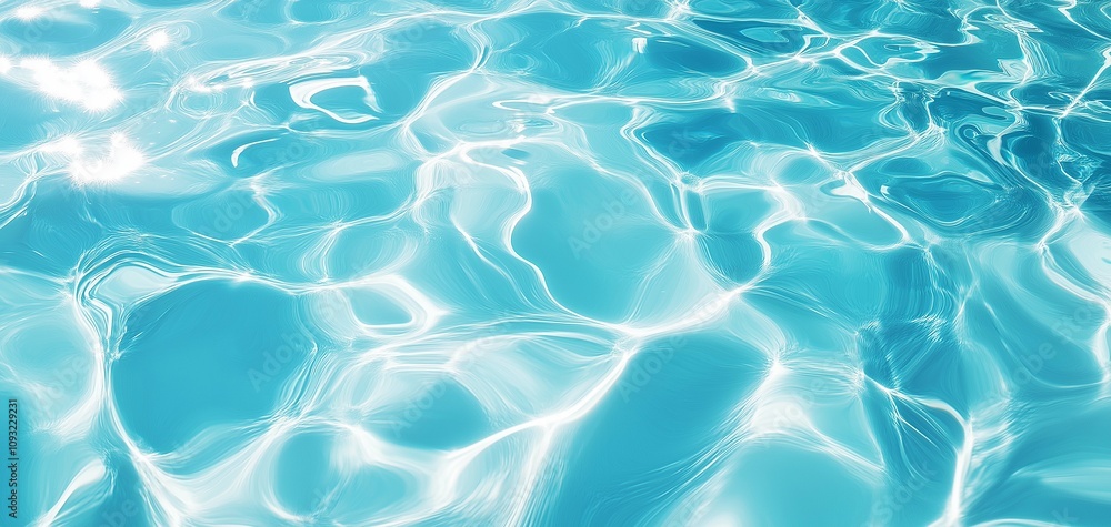 Poster crystal clear water surface reflection with gentle waves and sunlight creating beautiful light patte