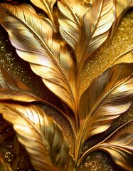 Golden leaves on a glittering background. Luxurious and elegant.
