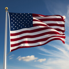 American flag flying and waving in the wind