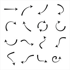 Set of black arrows. Set of arrows. Set of arrows icon. Arrows set elements. Arrows on isolated on white background. Brush arrows.