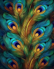 Vibrant peacock feathers in rich blues, greens, and golds create a stunning, luxurious display.