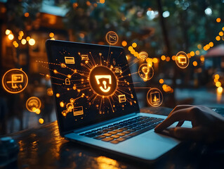 Fototapeta premium Illustration - Cybersecurity Network Security Data Protection Laptop