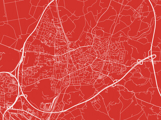 Christmas Map of Ratingen, Germany in Snowy White on Festive Red Background.
