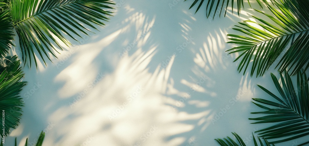 Poster lush green palm leaves framing soft shadows on a neutral background creating a tropical and serene a