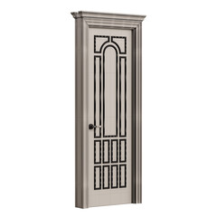 A door with a black trim and a white handle