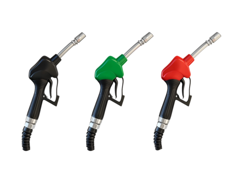 Collection set of fuel nozzles isolated on transparent or white background, png