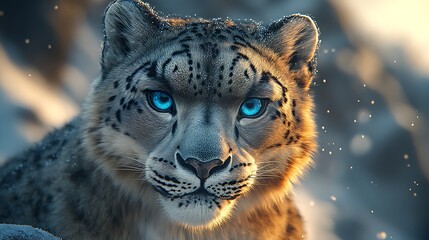 Obraz premium Snow leopard encounter in nature wildlife photography close-up