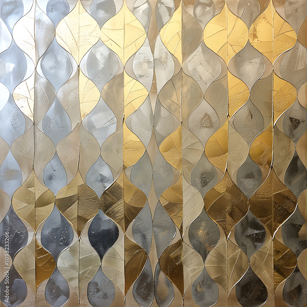 Poster elegant pattern featuring combination of gold and silver leaf, creating stunning visual effect. intr
