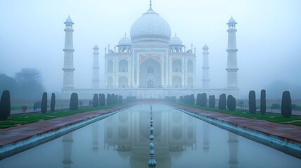 Fototapeta premium Majestic taj mahal at dawn agra historic landmark misty atmosphere